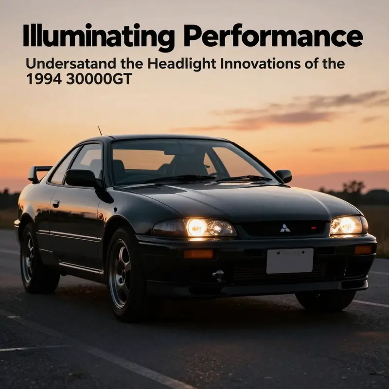 A 1994 Mitsubishi 3000GT parked at sunset, highlighting the vehicle's headlights and elegant design.