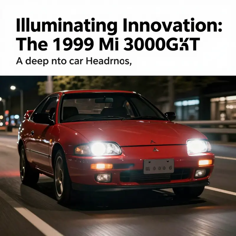 The 1999 Mitsubishi 3000GT driving at night, showcasing the performance and illumination of its headlights.