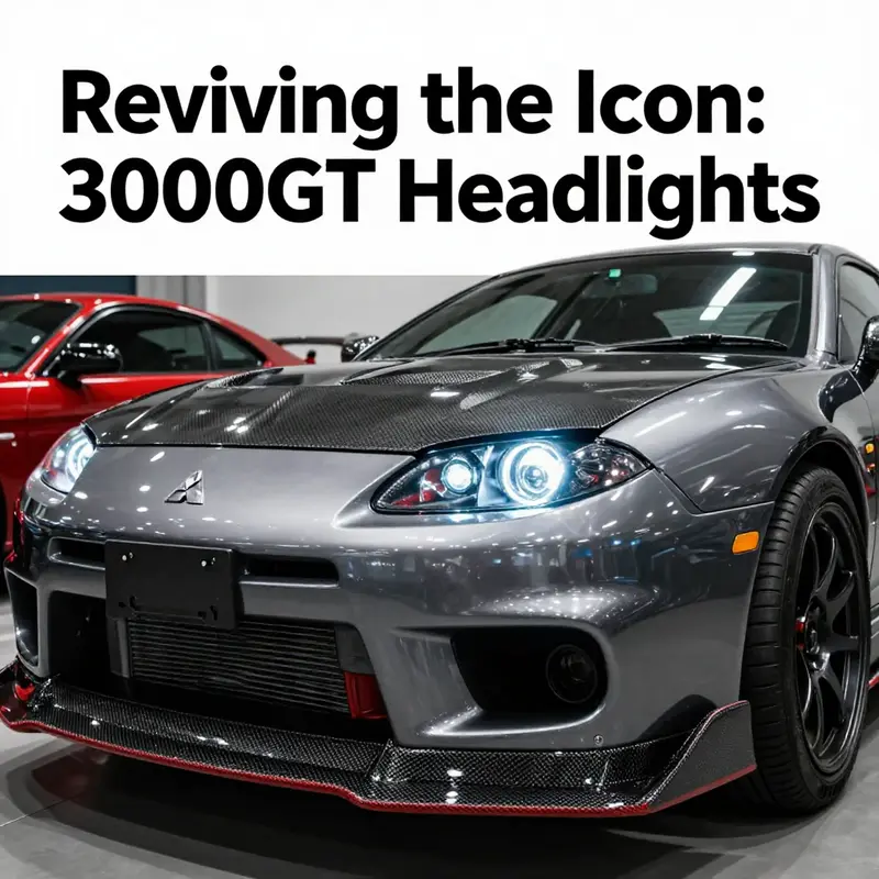 Original pop-up headlights of the Mitsubishi 3000GT demonstrate innovative design and functionality.