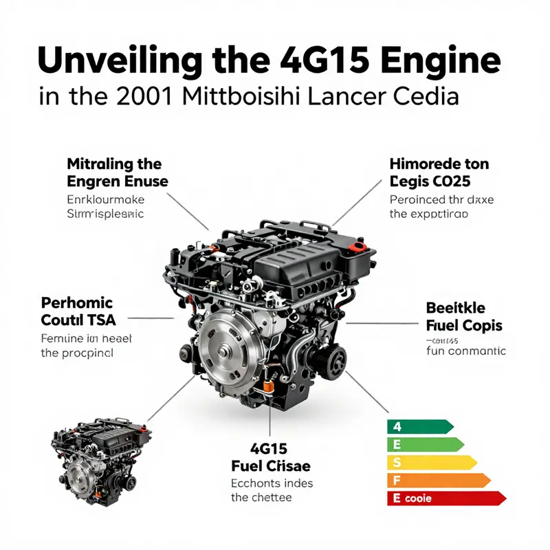 Detailed view of the 4G15 engine within the Mitsubishi Lancer Cedia, highlighting its specifications.