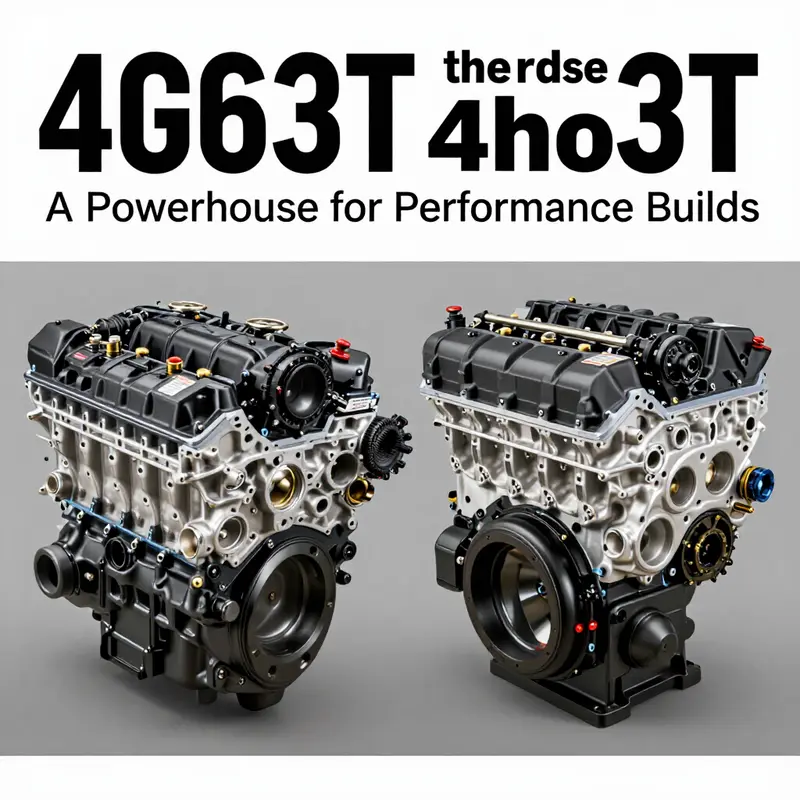 Detailed view of 4G63T short block highlighting its specifications.