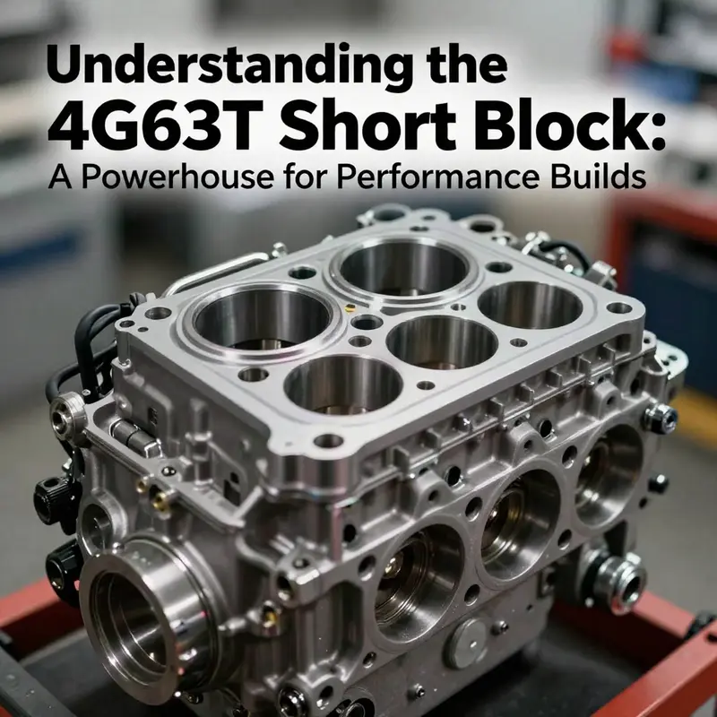 Detailed view of 4G63T short block highlighting its specifications.