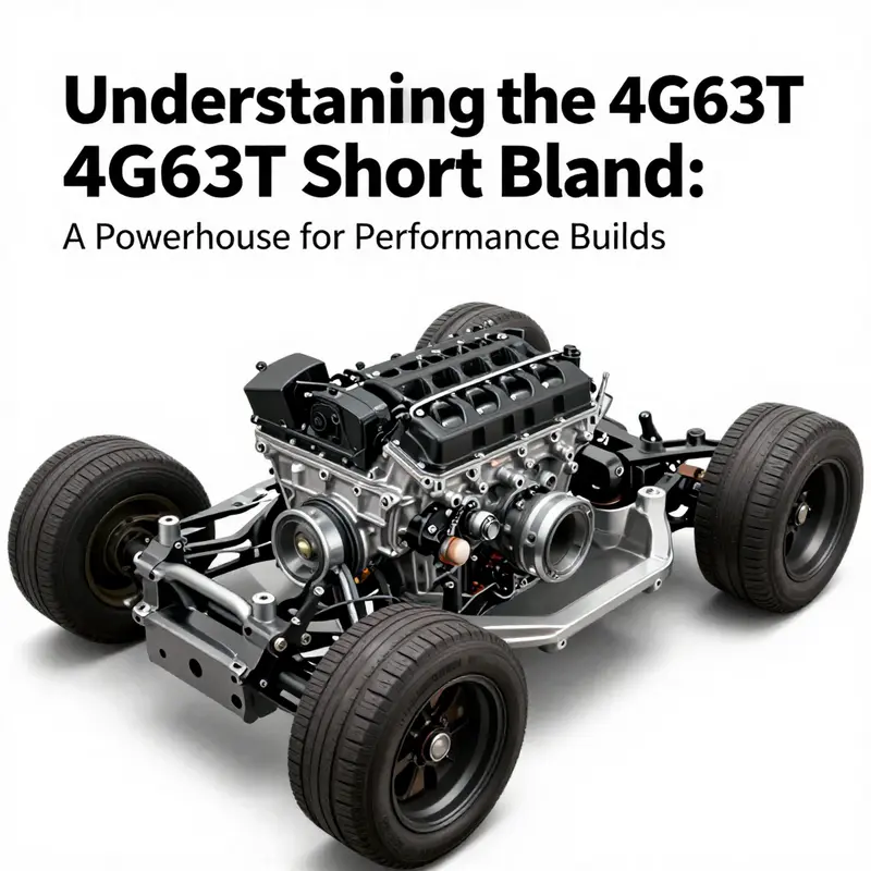 Detailed view of 4G63T short block highlighting its specifications.