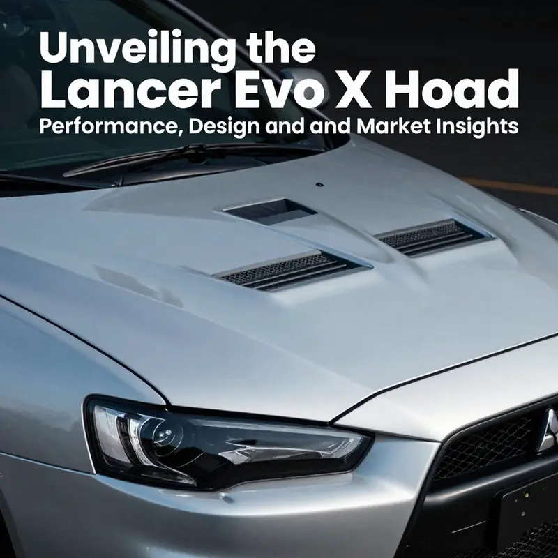 Detailed view of the Lancer Evo X hood highlighting its design and features.