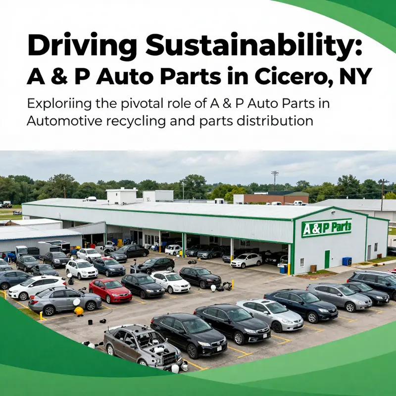 A panoramic image of A & P Auto Parts in Cicero, NY, displaying a large storage area filled with repurposed automotive parts against a backdrop of greenery.