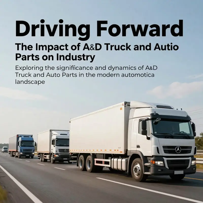 An illustration showing a variety of truck and auto parts against an expansive highway landscape, signifying the automotive industry's growth.