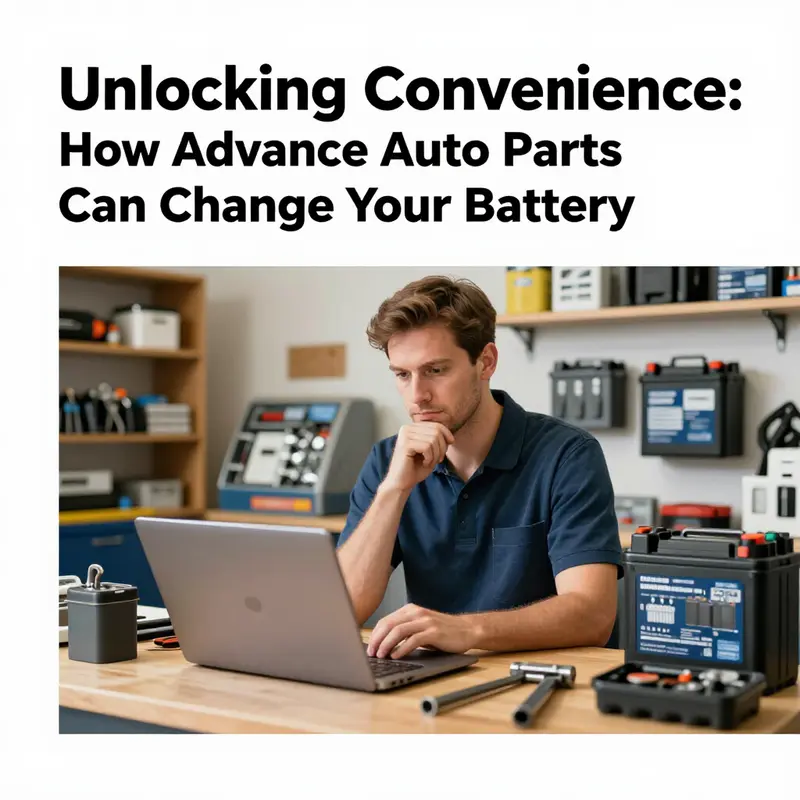 Technician demonstrating battery installation service at Advance Auto Parts.