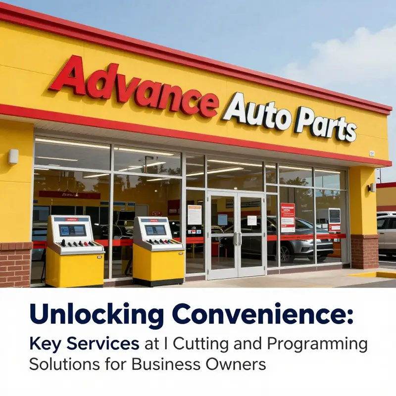 An overview of an Advance Auto Parts store highlighting its key cutting services area.