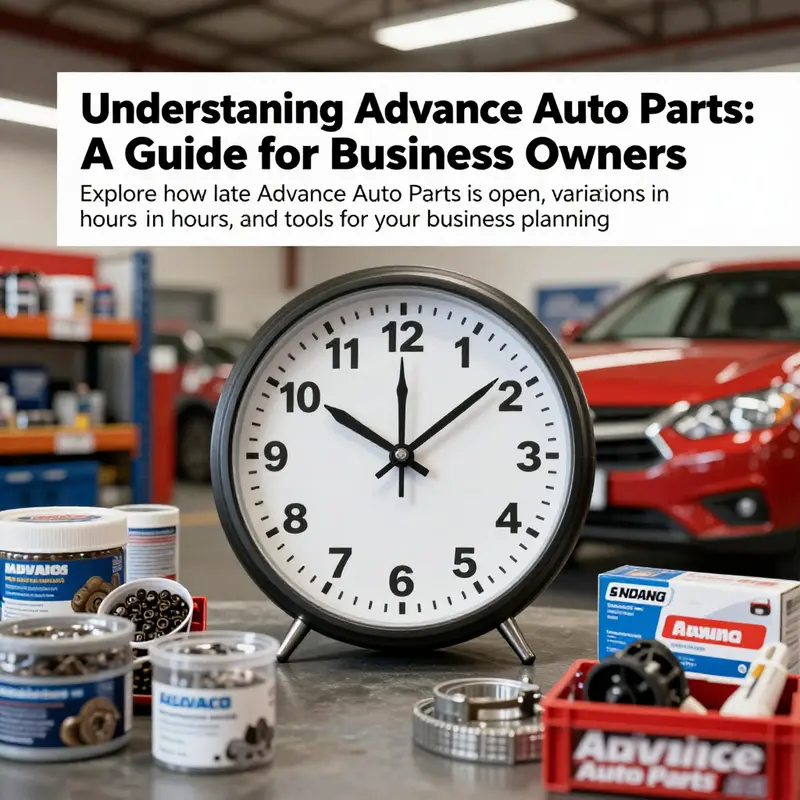 A cover image showing automotive parts with a clock representing the operating hours of Advance Auto Parts.