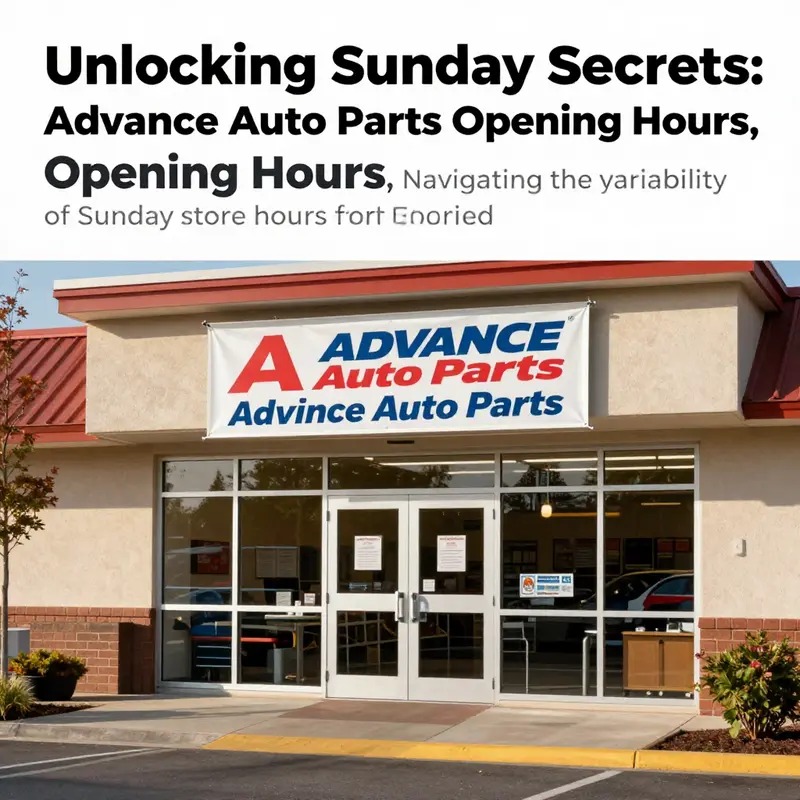 The exterior of an Advance Auto Parts store on a sunny Sunday, advertising its hours.