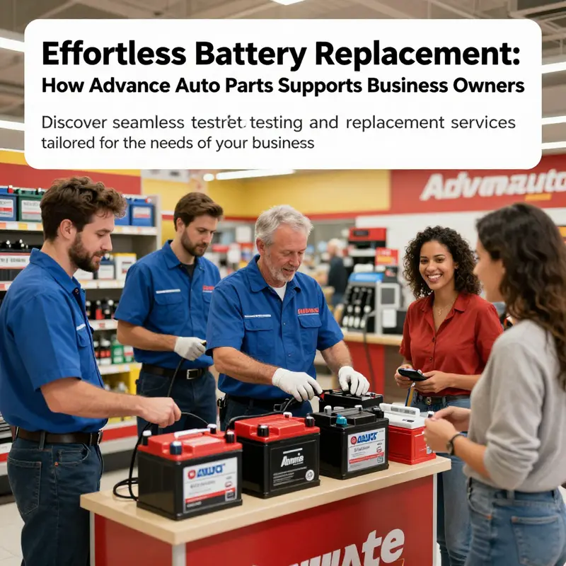 Interior view of Advance Auto Parts showcasing battery installation and testing services.