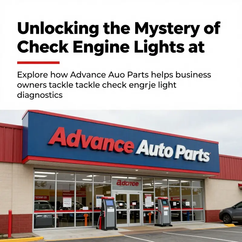 Exterior of an Advance Auto Parts store with signage highlighting check engine light diagnostics.