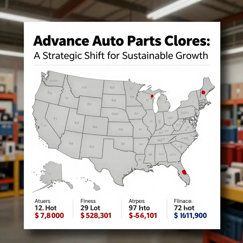 Map depicting the locations of Advance Auto Parts stores slated for closure, highlighting financial milestones post-restructure.