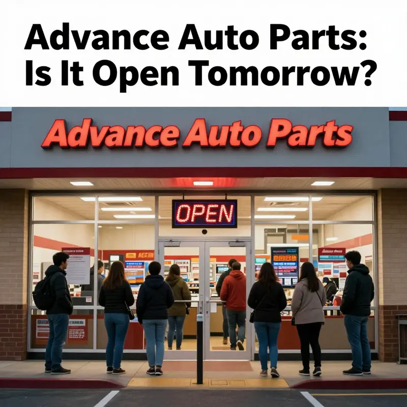 Advance Auto Parts store showcasing its operating hours with an open sign.