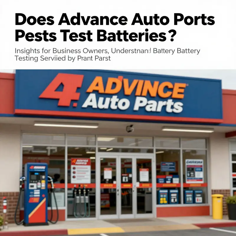 Overview of an Advance Auto Parts store with visible battery testing services advertised.
