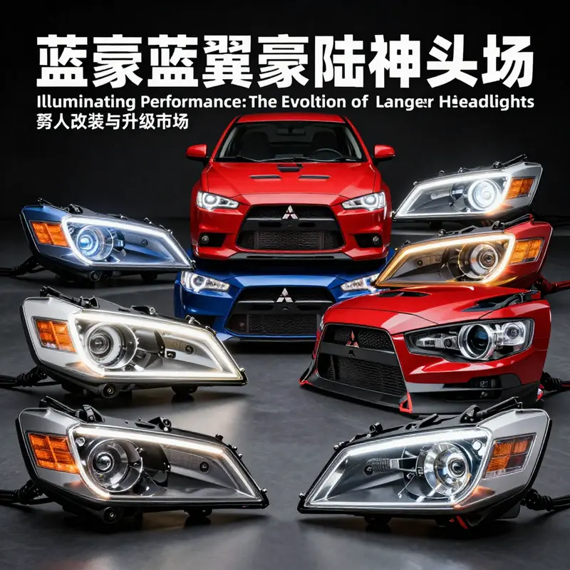 Detailed view of OEM Mitsubishi Lancer Evolution headlights illustrating their design evolution.