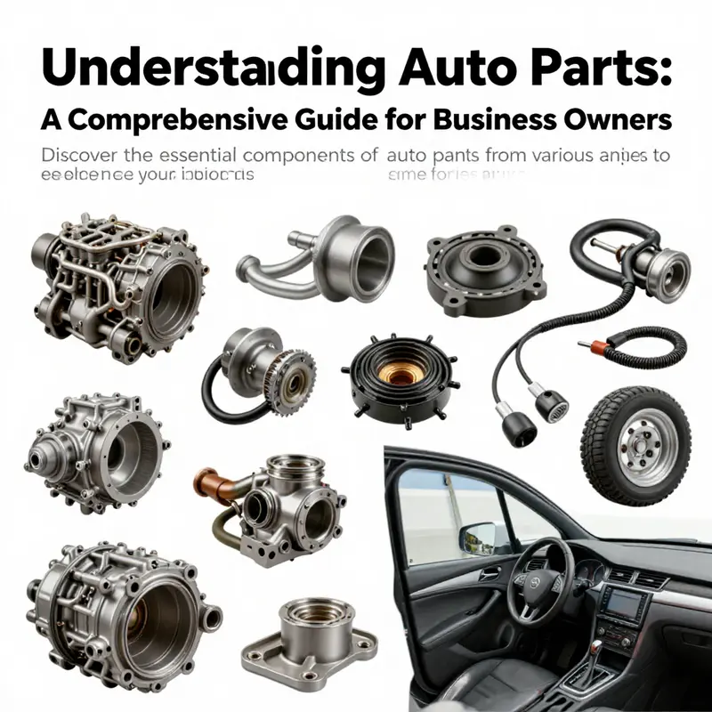 Collage of various auto parts including mechanical, electrical, and interior components.