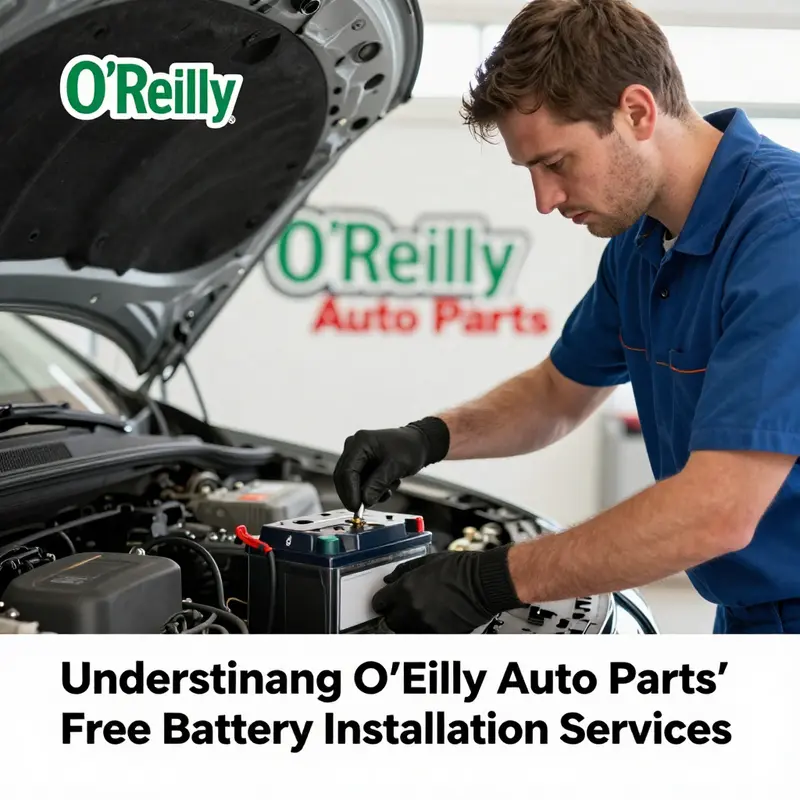 A mechanic performing battery installation at O’Reilly Auto Parts, showcasing their service.