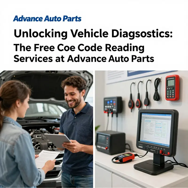 A technician assisting a customer with free code reading services at an Advance Auto Parts store.