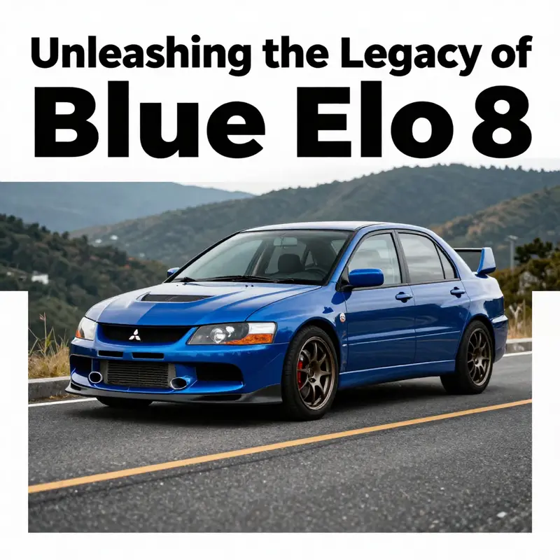 Mitsubishi Lancer Evolution VIII in vibrant blue color parked on a scenic road, highlighting its iconic design.