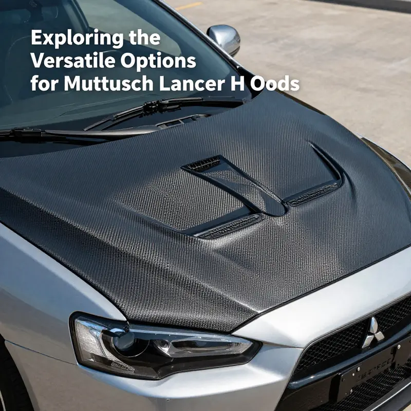 A Mitsubishi Lancer equipped with a lightweight carbon fiber engine hood, highlighting its performance benefits.