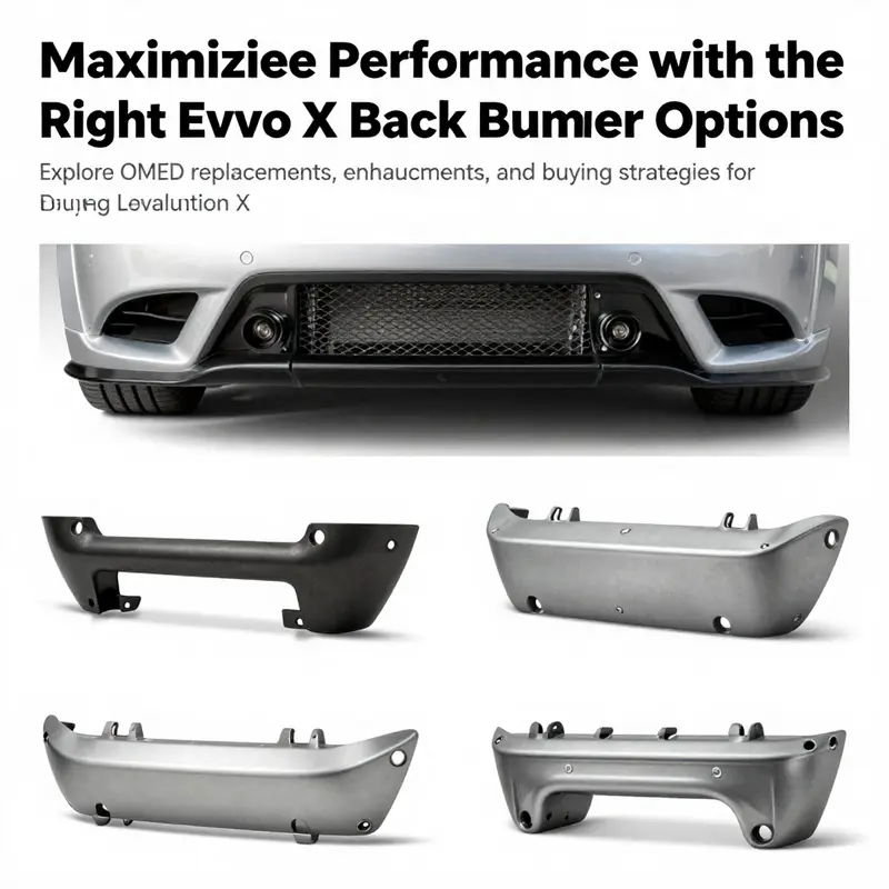 Various types of Evo X back bumpers displayed together, illustrating the diversity in materials and styles available for enthusiasts.