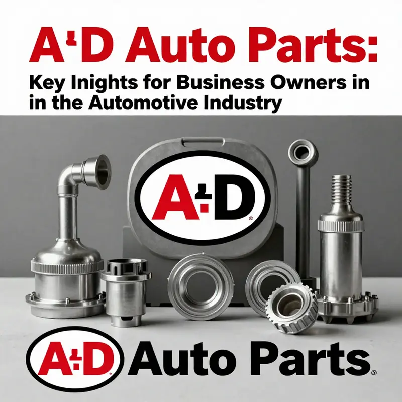 Artistic arrangement of automotive parts with the A&D Auto Parts logo, symbolizing the industry focus.