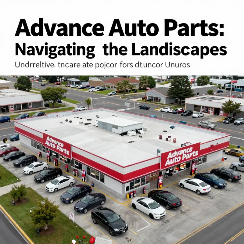 An aerial view of an Advance Auto Parts store with cars parked outside, showcasing a lively retail environment.