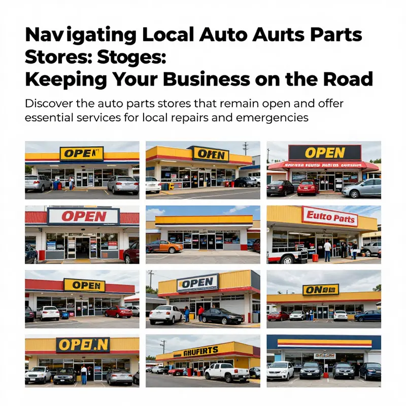 A collection of images featuring open auto parts stores with customers, highlighting their operational status.