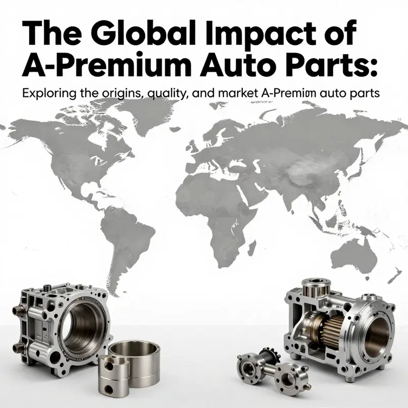 A world map with various automotive components symbolizing the global reach of A-Premium auto parts.