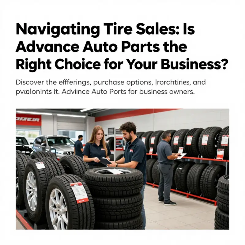 A vibrant image of an Advance Auto Parts store, highlighting tire displays and customer interactions.