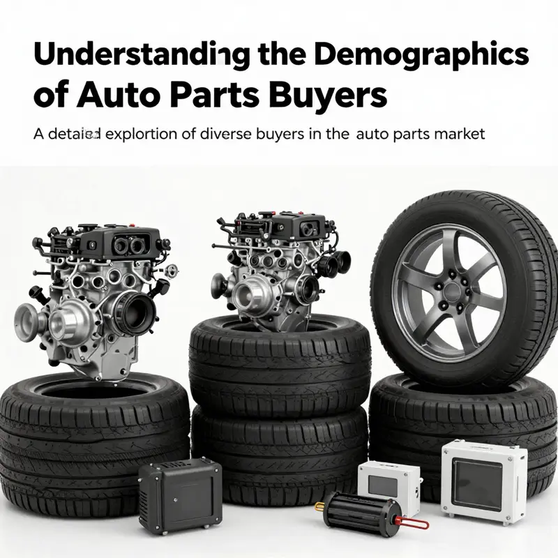 A variety of auto parts including engines, tires, and electronics laid out to showcase the auto parts market.
