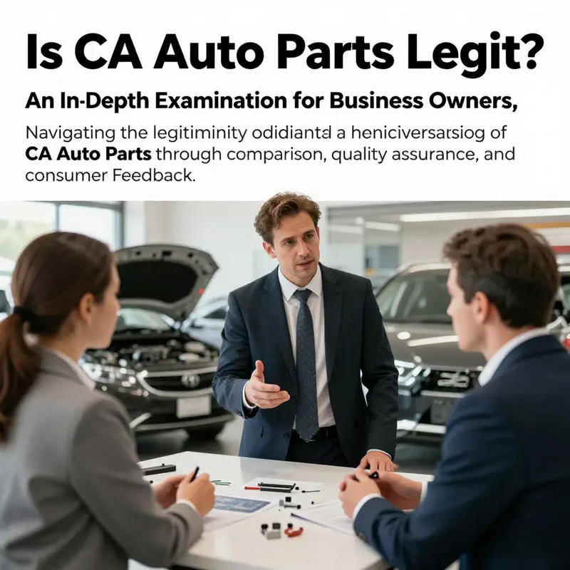 A group of business professionals discussing automotive parts legitimacy, featuring various auto parts on the table.