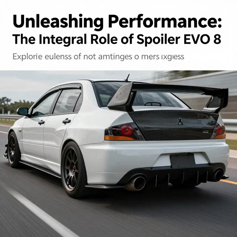 Mitsubishi Lancer Evolution VIII with a striking carbon fiber spoiler, emphasizing its sporty design.