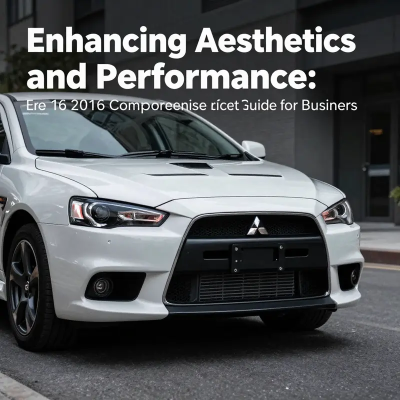 A 2016 Mitsubishi Lancer parked against a city backdrop, emphasizing its sleek design and advanced front bumper.