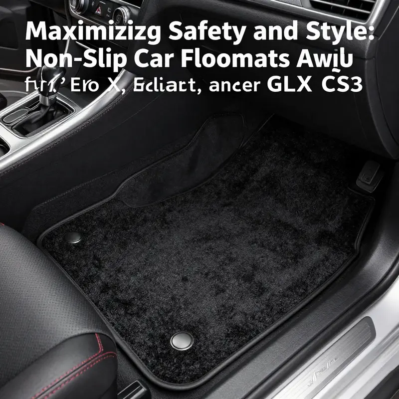 A Mitsubishi Lancer interior with non-slip car floormats installed, demonstrating their coverage and fit.