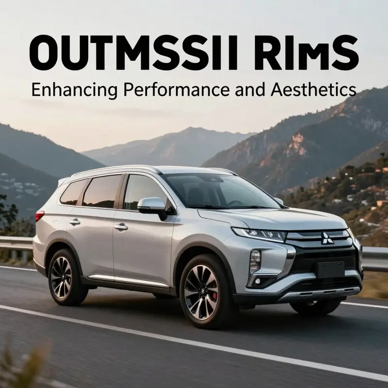 A Mitsubishi Outlander on a scenic road with mountains in the background, emphasizing the vehicle's rims and design.
