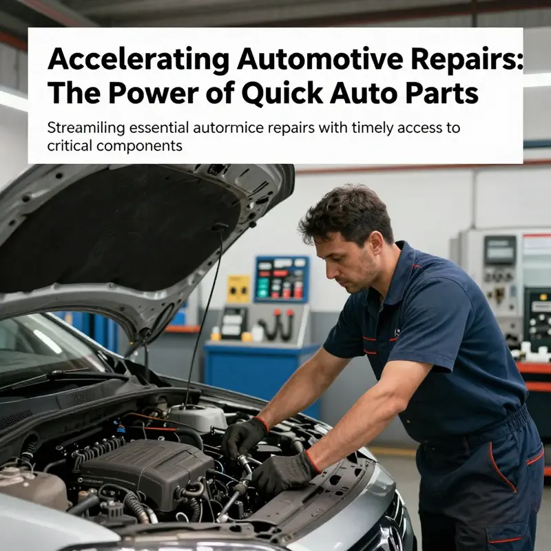 A mechanic working on a car in a busy workshop surrounded by quick auto parts for urgent repairs.