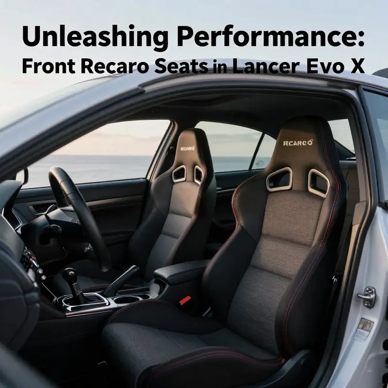 Mitsubishi Lancer Evo X showcasing its OEM Recaro seats in a breathtaking setting.