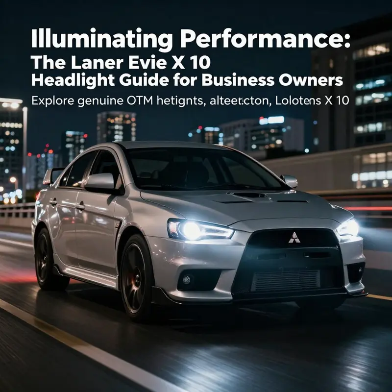 Mitsubishi Lancer Evo X 10 driving at night, highlighting the headlight performance.