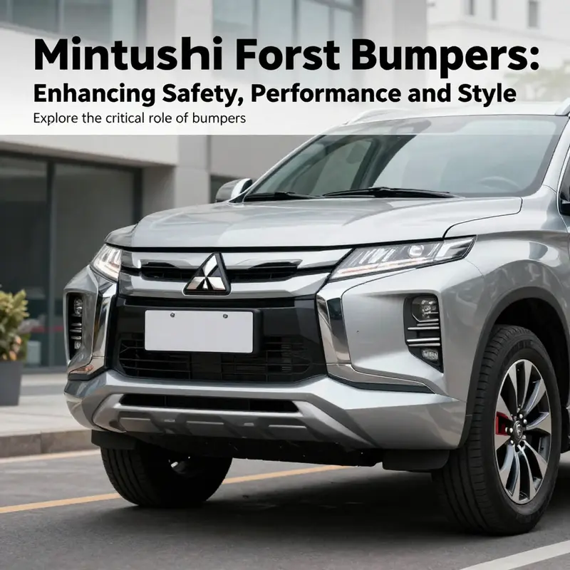 A Mitsubishi vehicle showcasing upgraded front bumpers in an urban environment, representing advanced safety and performance.