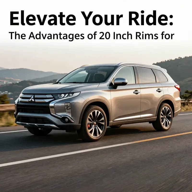 Mitsubishi Outlander displaying upgraded 20 inch rims on a picturesque road, illustrating style and performance.