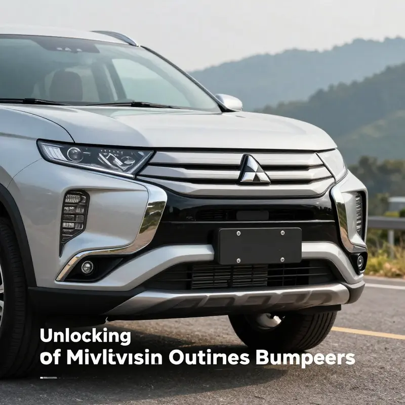 A Mitsubishi Outlander parked in a scenic environment, highlighting its stylish bumper and overall vehicle design.