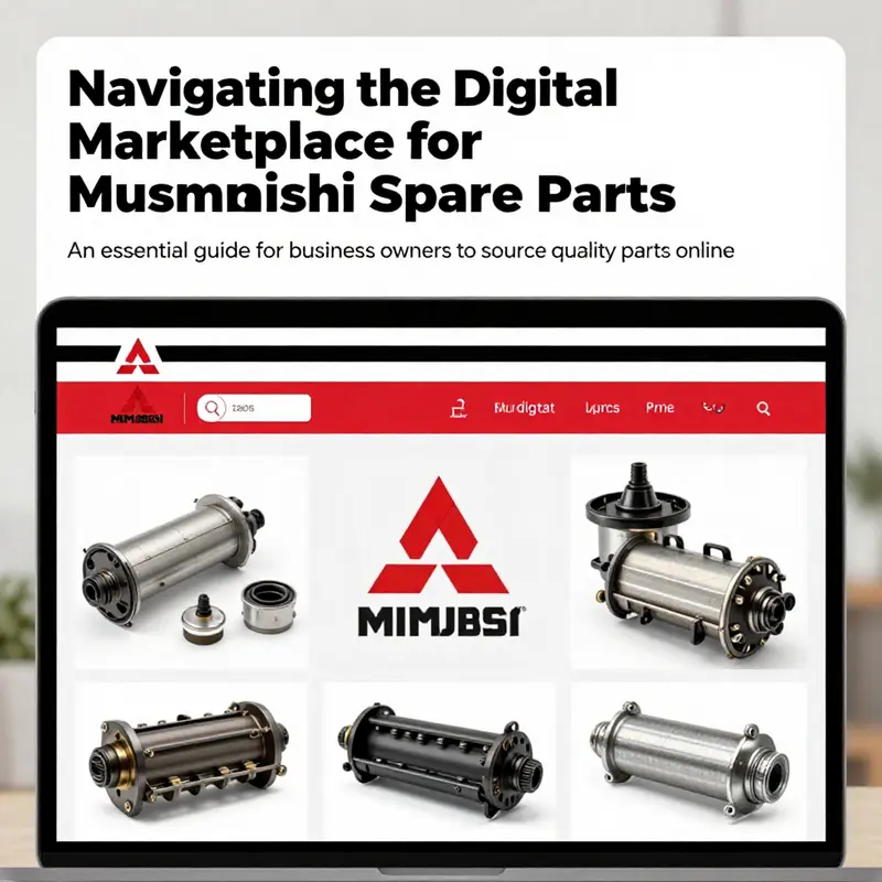 A digital display of assorted Mitsubishi spare parts available for online purchase, emphasizing variety.