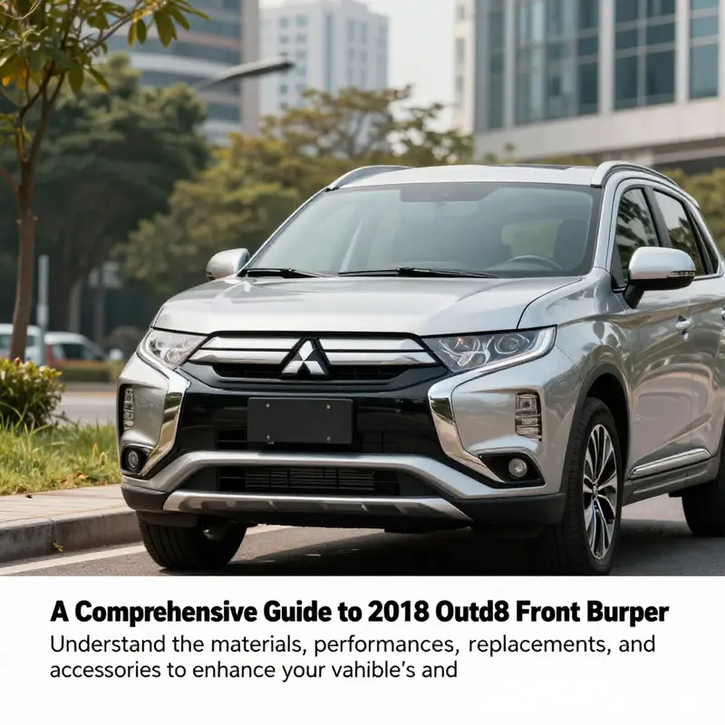 Photo of a 2018 Mitsubishi Outlander displaying its front bumper design in an urban and natural setting.