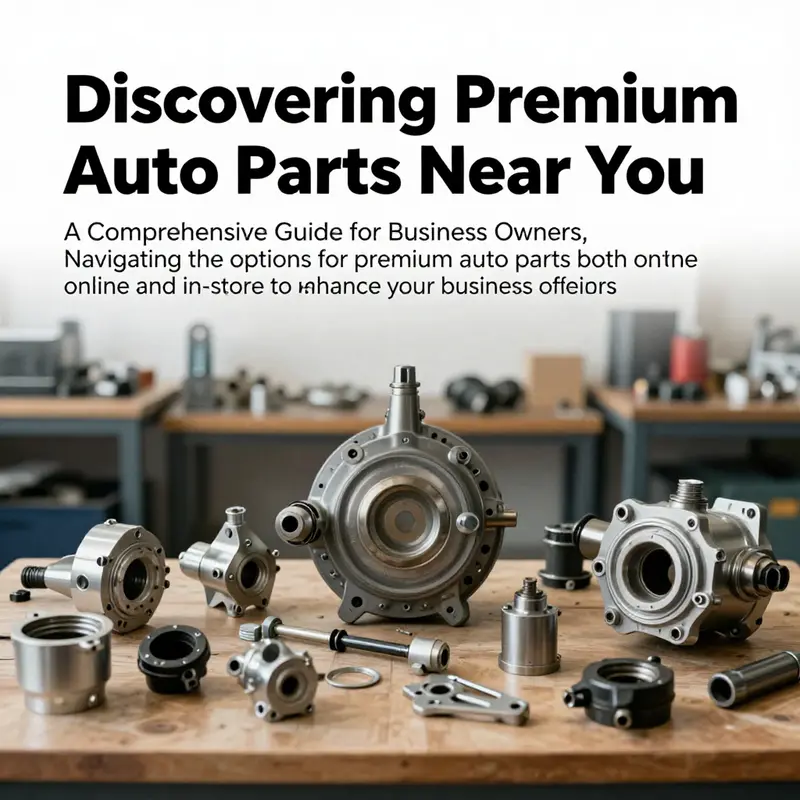 A well-arranged display of diverse premium auto parts on a workshop table.
