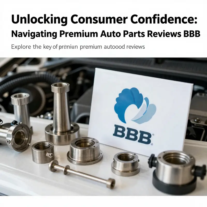 Premium auto parts displayed next to the BBB logo representing trust in quality.