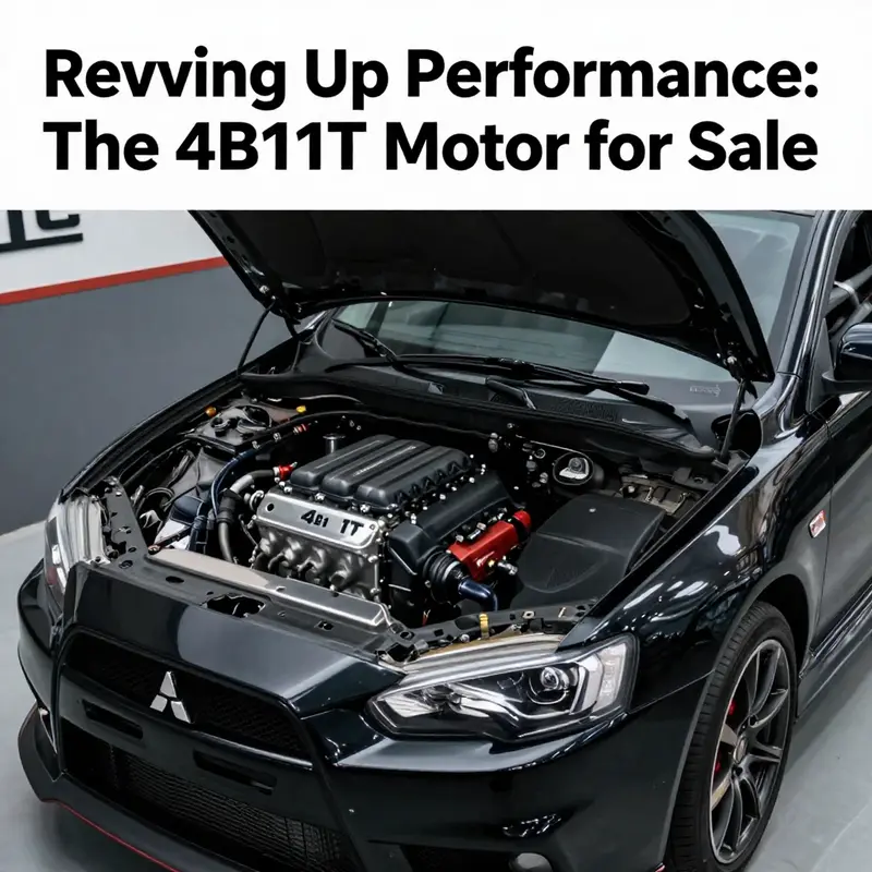 Mitsubishi Lancer Ralliart with an open hood revealing the 4B11T motor, displayed in a showroom.