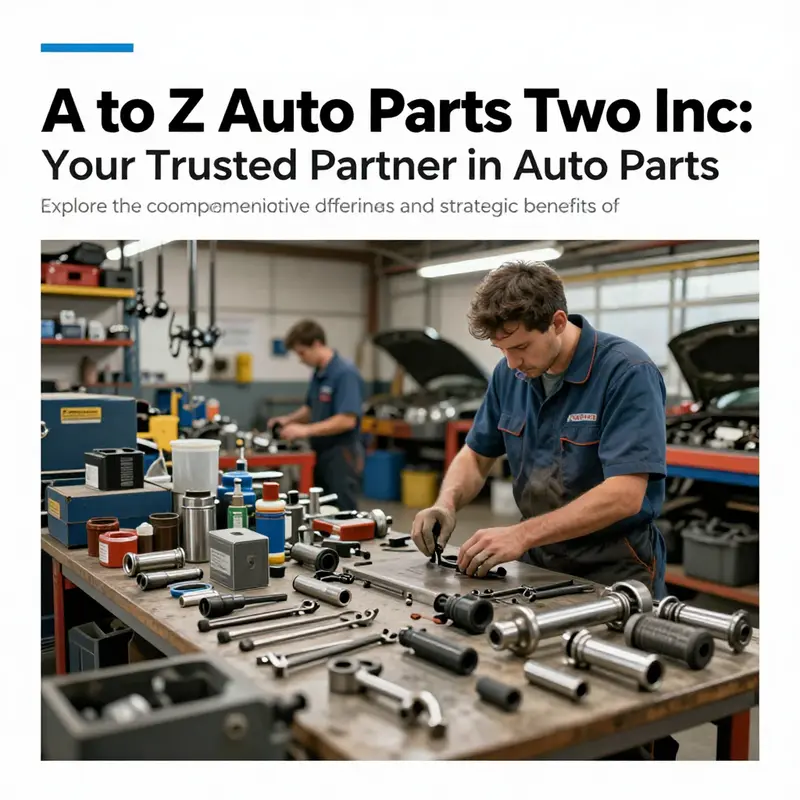 An array of automotive parts displayed with mechanics engaged in work, symbolizing the services of A to Z Auto Parts Two Inc.