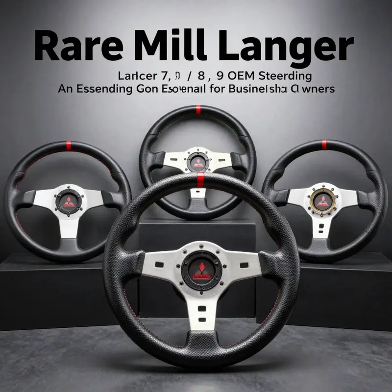 A collection of rare Mitsubishi Lancer Evo steering wheels displayed elegantly.